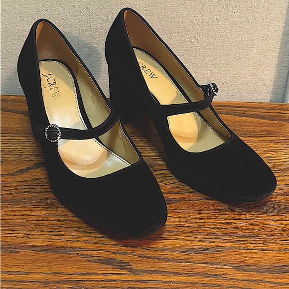 J.Crew Black Velvet Mary Jane’s W/ Rhinestone Buckle.Party Shoe. Woman’s Size 8 - Picture 8 of 14